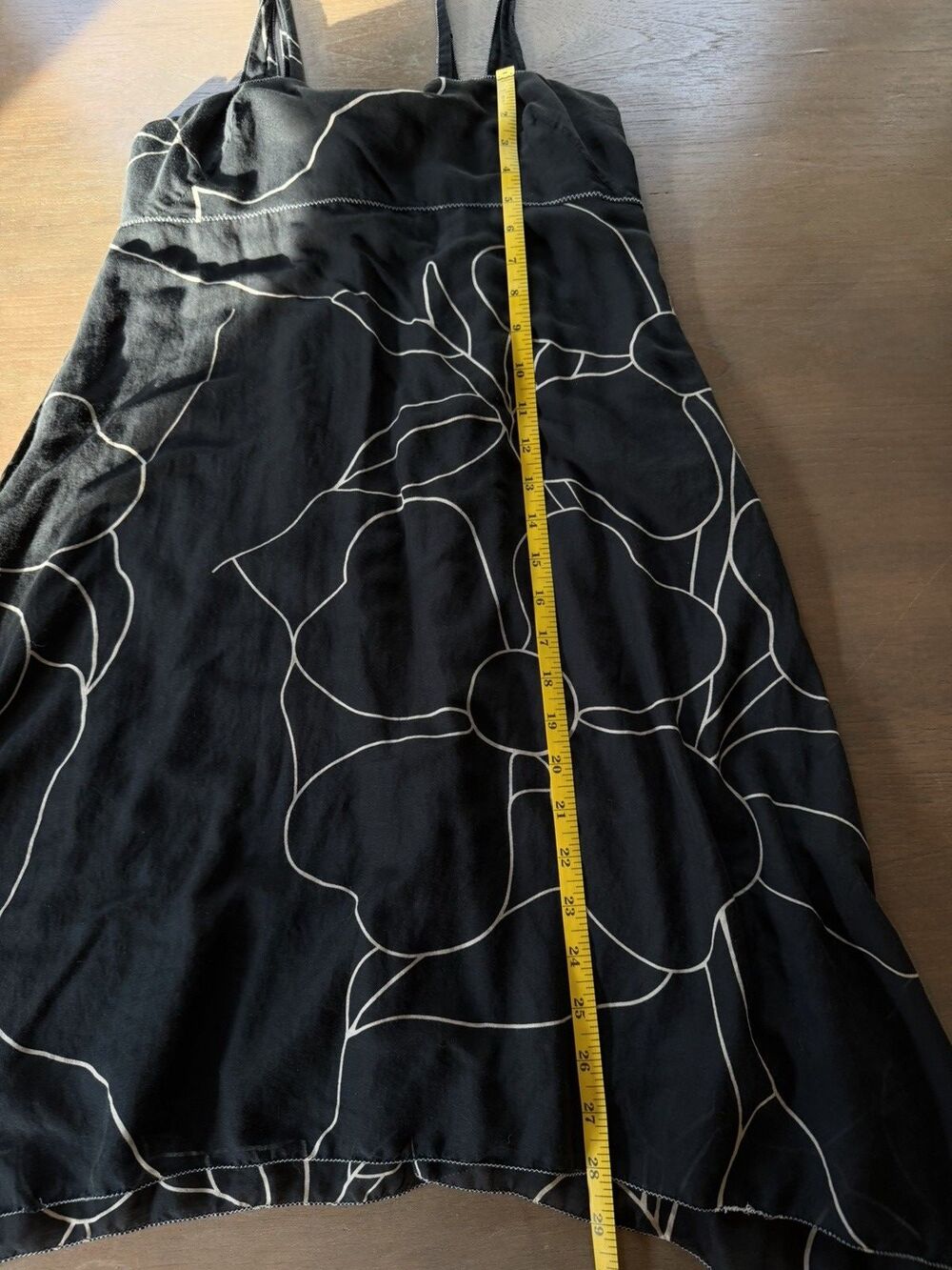Max Studio Dress Size M Cotton & Silk Black Floral Motif Lined Handkerchief Hem - Picture 12 of 14